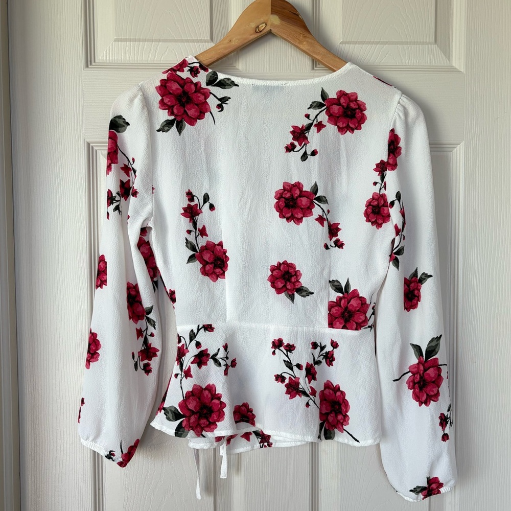Dynamite Wrap Tie Front Peplum Blouse - Picture 3 of 10